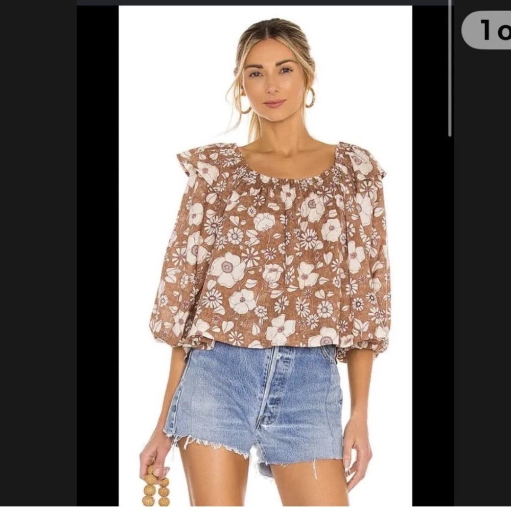 Free People Miss Daisy Brown Floral Ruffle Top XL Peasant